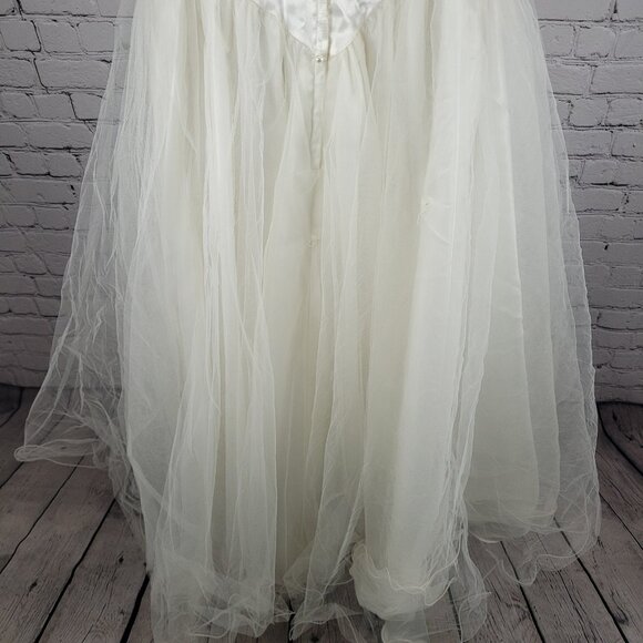 VTG Bonny Ivory Lace Beaded Embroidered Bodice Tulle Skirt Wedding Gown Dress 10 - Picture 11 of 16